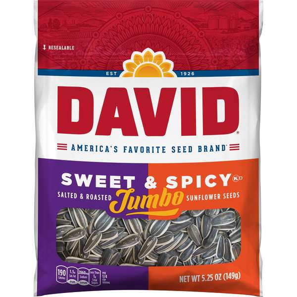 David Roasted & Salted Sweet & Spicy Jumbo Sunflower Seeds 5.25 oz., PK12 2620046464